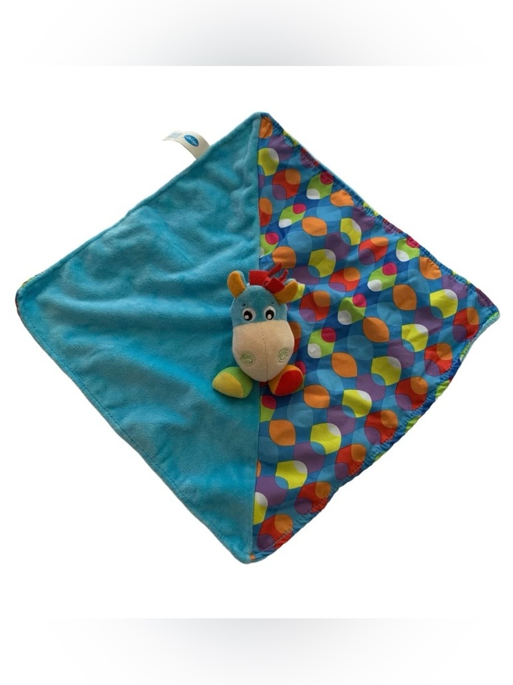 PLAYGRO Clip Clop Horse Blue w/ Patterns Lovey Security Blanket Mini 12" x 12"